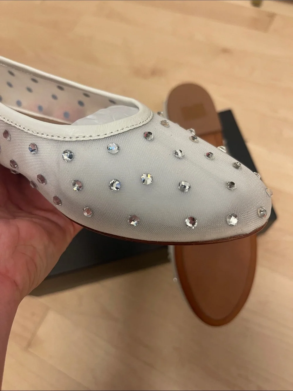 BCBGMaxAzria White Crystal-Studded Ballet Flats